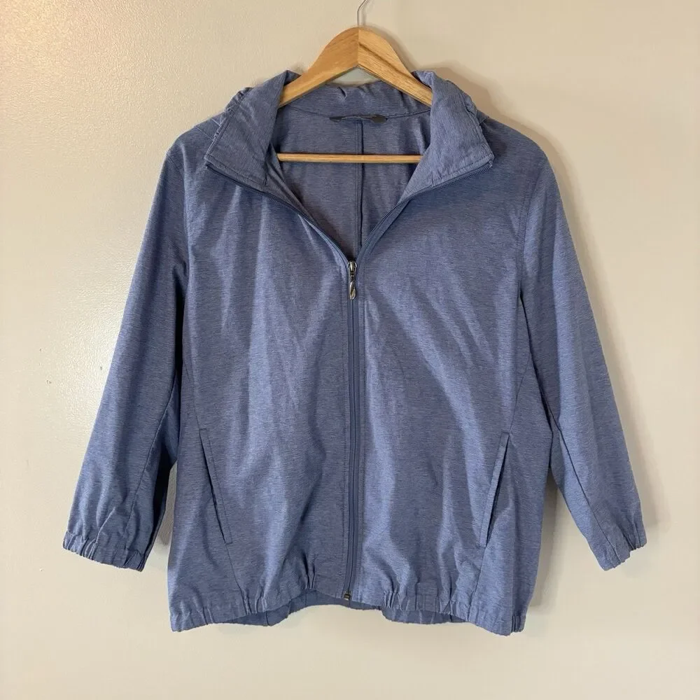North Face Womens Full Zip Jacket 3/4 Sleeve Blue Packable Hood Sz XL